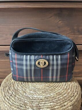 Burberry Black/Navy Plaid Crossbody Bag with Red Trim (PROJECT BAG)